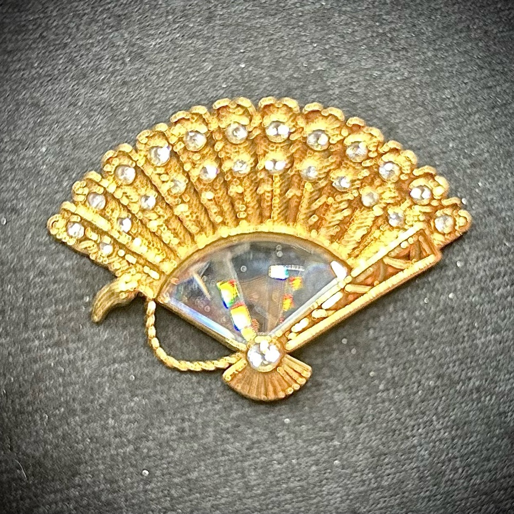Swarovski Gold Fan Brooch with Crystal Details
